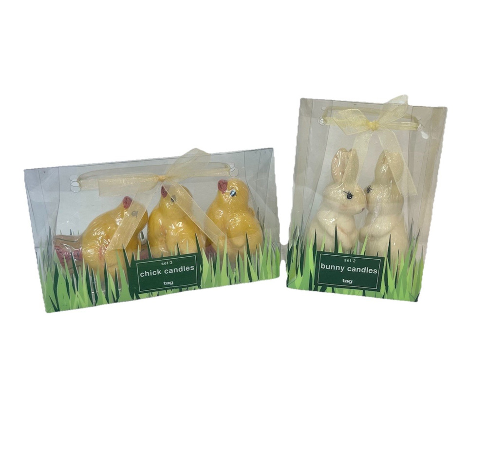 Vintage TAG Set of Chick & Bunny Candles Easter Spring Home Decor Nursery